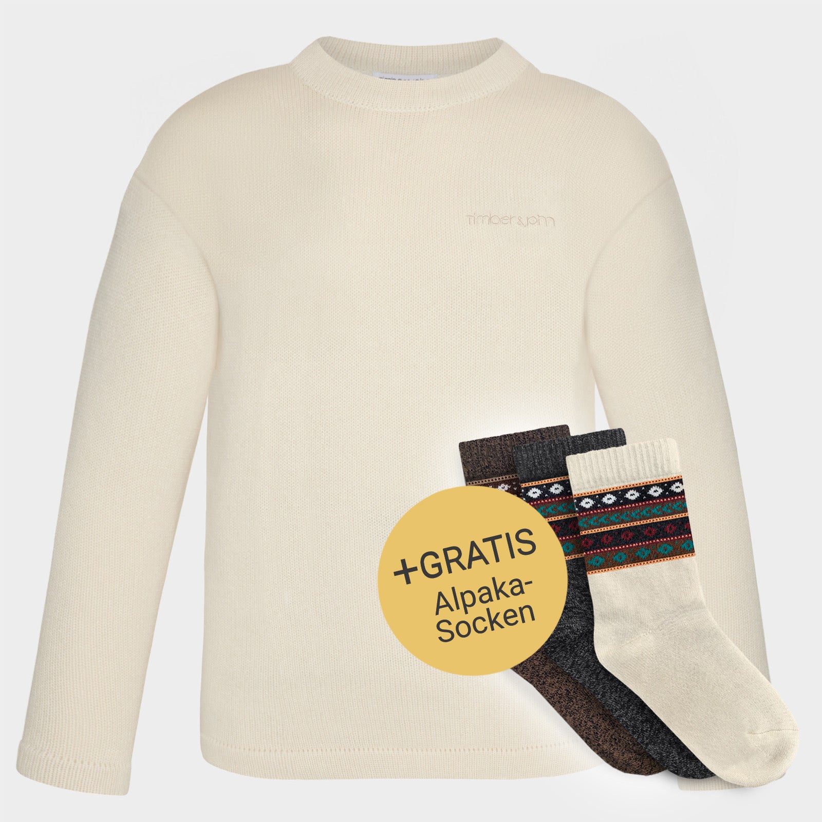 Men's alpaca sweater classic cream + free Alpaka socks
